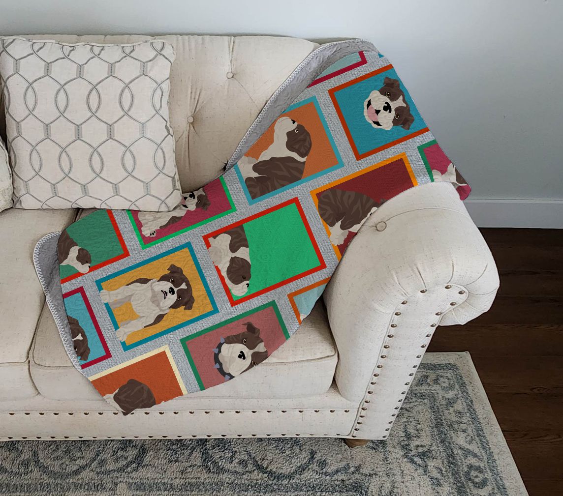 Lots of Brindle English Bulldog Quilted Blanket 50x60 Artwork Pattern Quilted Throw Blanket for Bed, Couch, Sofa, Soft and Lightweight