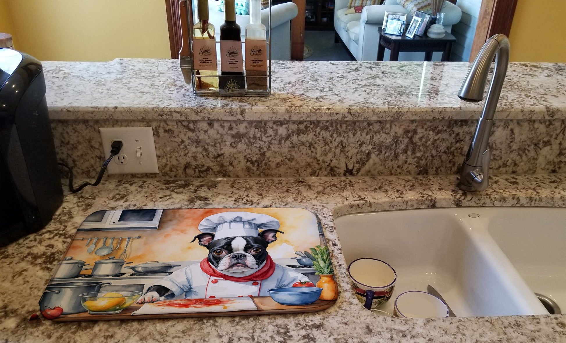 Boston Terrier The Chef Dish Drying Mat Absorbent Dish Drying Mat Pad for Kitchen Counter Dish Drainer Mat for Countertop, 14 x 21", Multicolor