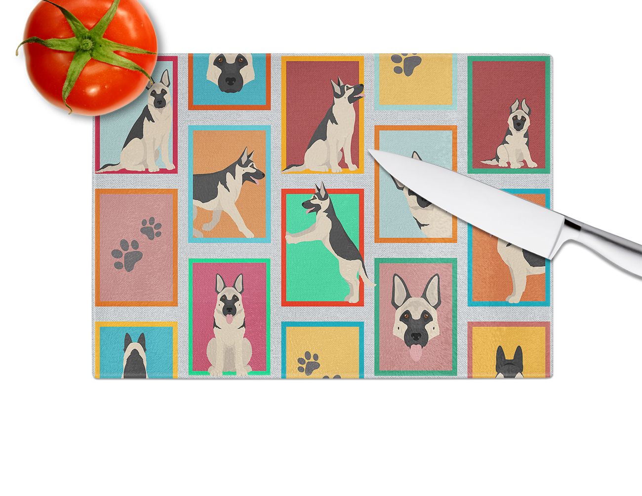 NEW Lots of Black and Silver German Shepherd Glass Cutting Board Decorative Tempered Glass Kitchen Cutting and Serving Board Large Size Chopping Board