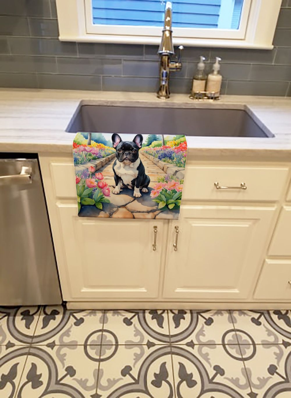 French Bulldog Spring Path Kitchen Towel Dish Cloths Guest Hand Towel Decorative Bathroom Towel for Face,Tea, Dishcloth, Kitchen and Bath