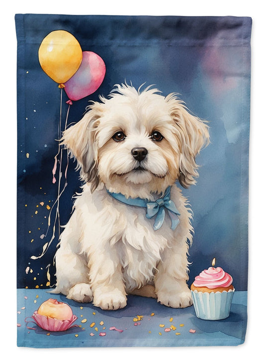 Coton De Tulear Happy Birthday House Flag Large Porch Sleeve Pole Decorative Outside Yard Banner Artwork Wall Hanging, Polyester, House Size, Multicolor