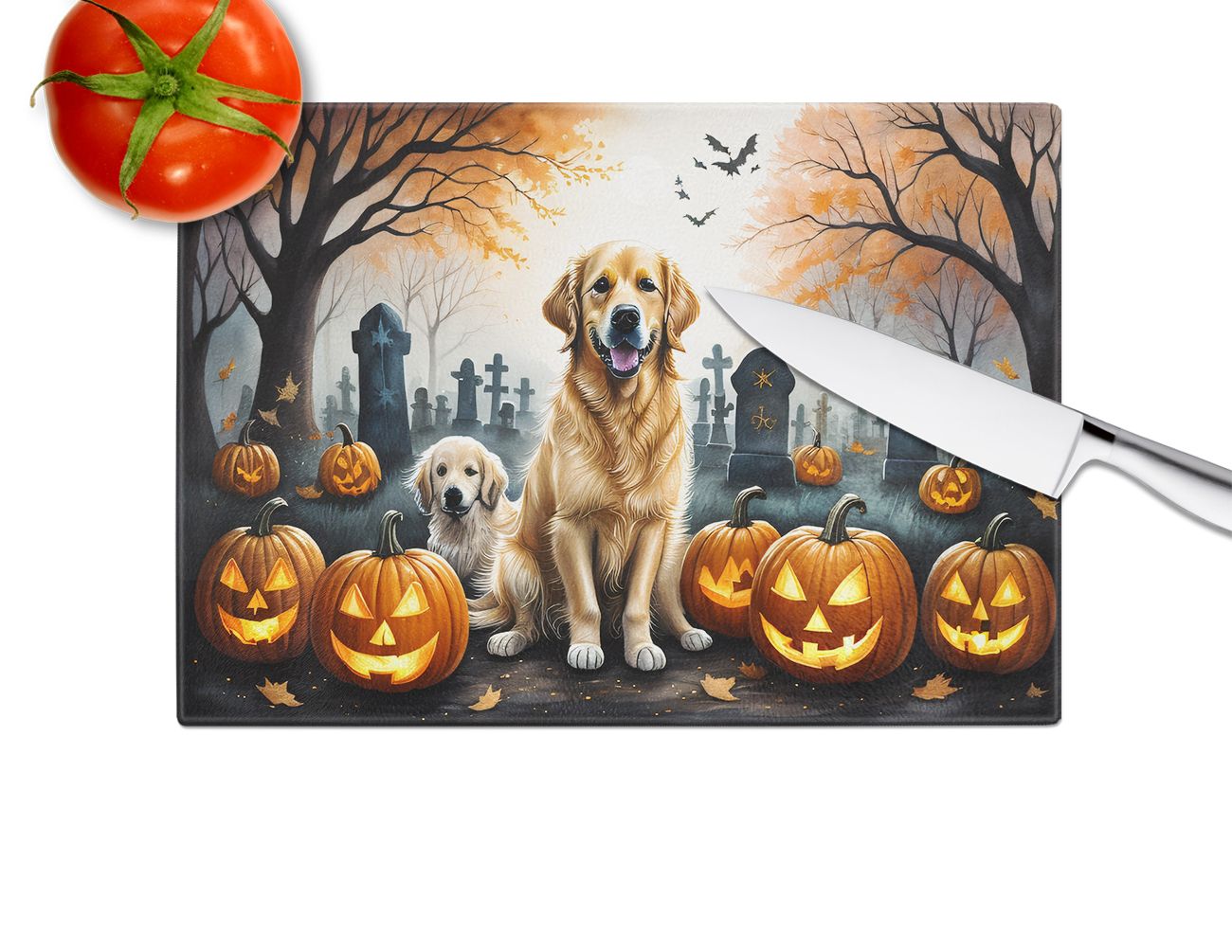 NEW Golden Retriever Spooky Halloween Glass Cutting Board Decorative Tempered Glass Kitchen Cutting and Serving Board Large Size Chopping Board