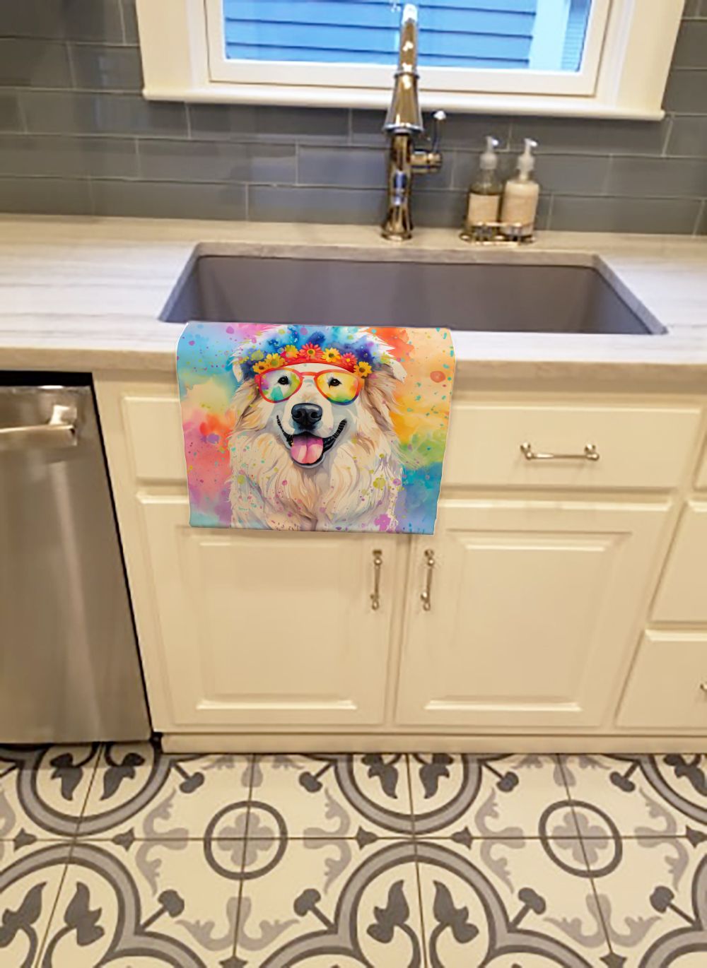 Great Pyrenees Hippie Dawg Kitchen Towel Dish Cloths Guest Hand Towel Decorative Bathroom Towel for Face,Tea, Dishcloth, Kitchen and Bath