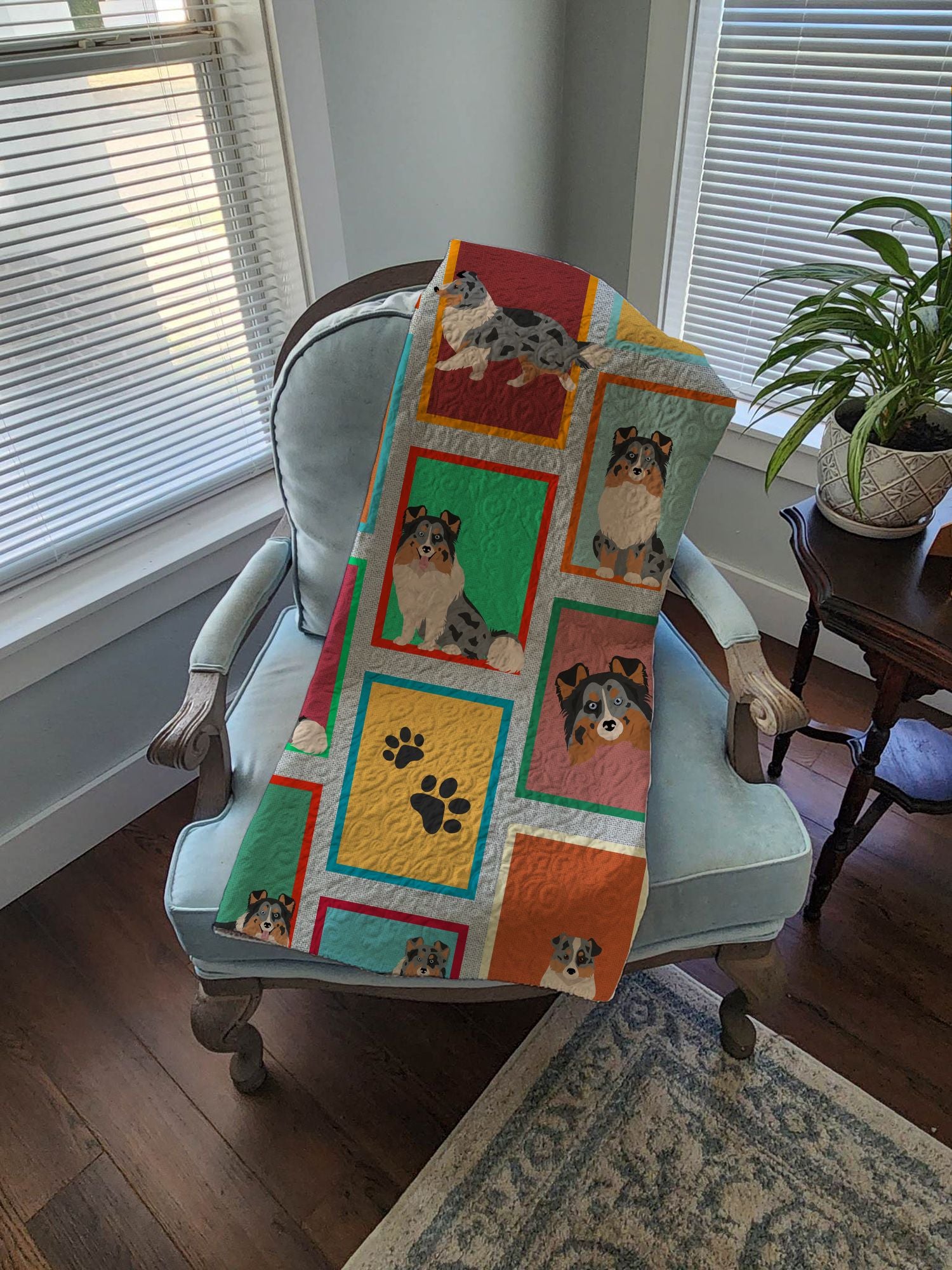 Lots of Blue Merle Sheltie Quilted Blanket 50x60 Artwork Pattern Quilted Throw Blanket for Bed, Couch, Sofa, Soft and Lightweight