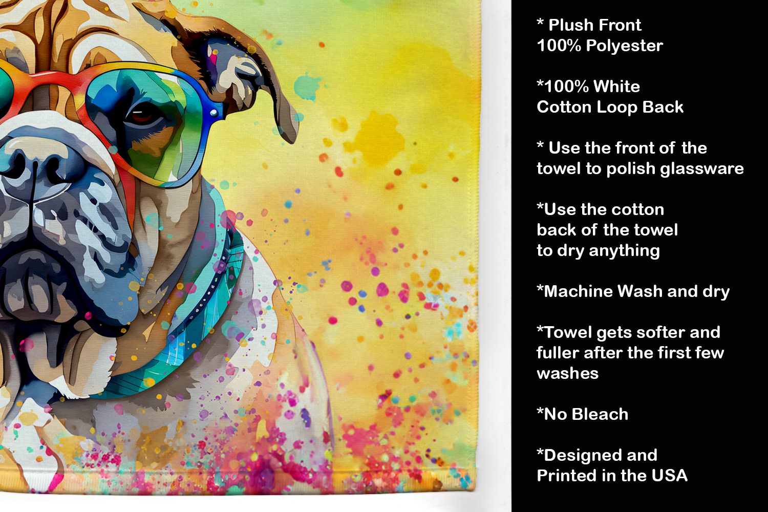 Bullmastiff Hippie Dawg Kitchen Towel Dish Cloths Guest Hand Towel Decorative Bathroom Towel for Face,Tea, Dishcloth, Kitchen and Bath