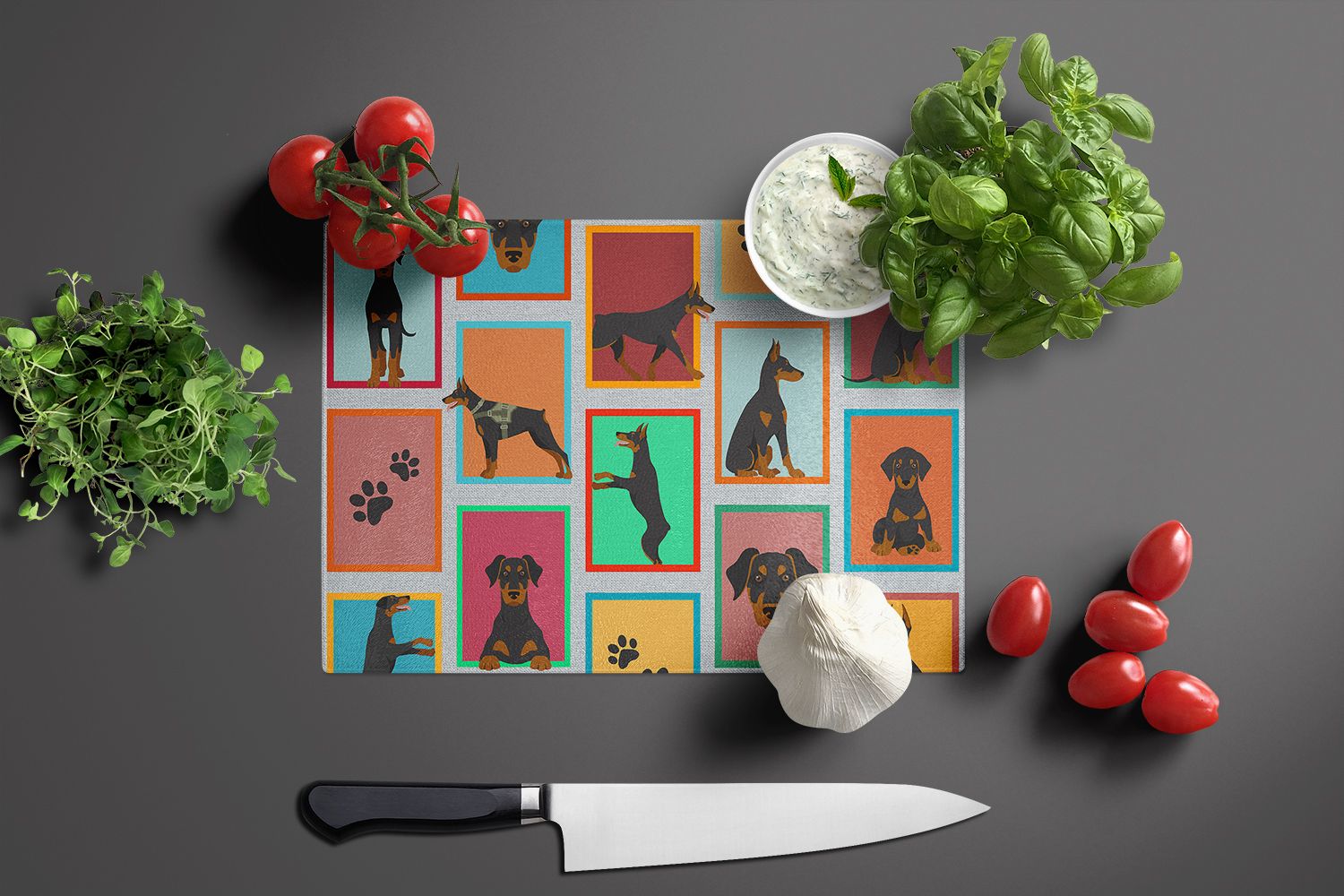 NEW Lots of Doberman Pinscher Glass Cutting Board Decorative Tempered Glass Kitchen Cutting and Serving Board Large Size Chopping Board