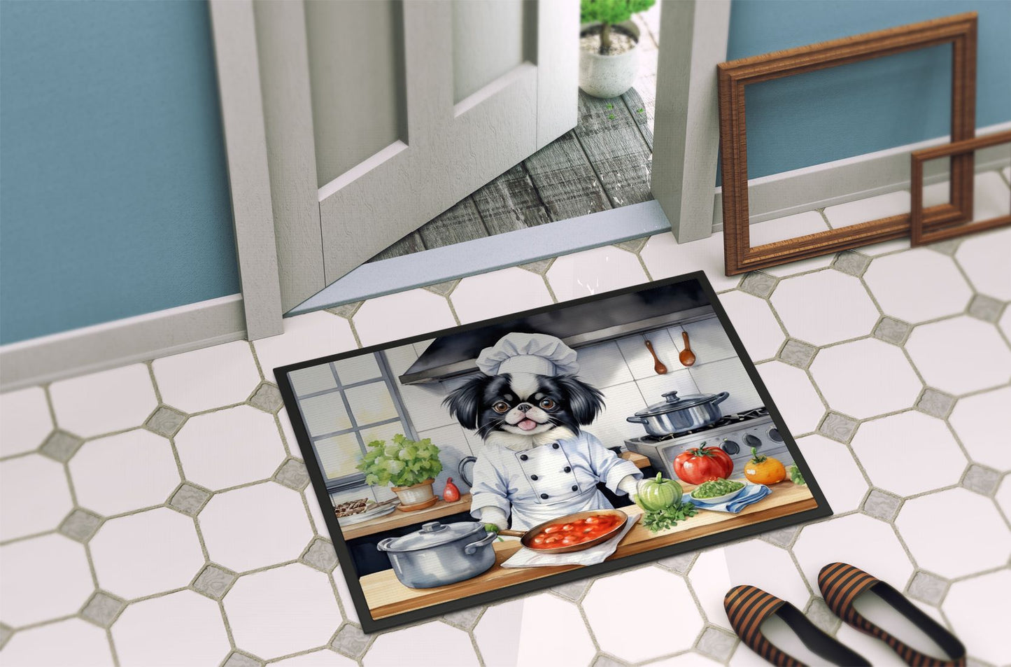 NEW Japanese Chin The Chef Doormat Front Door Mat Indoor Outdoor Rugs for Entryway, Non Slip Washable Low Pile, 18H X 27W