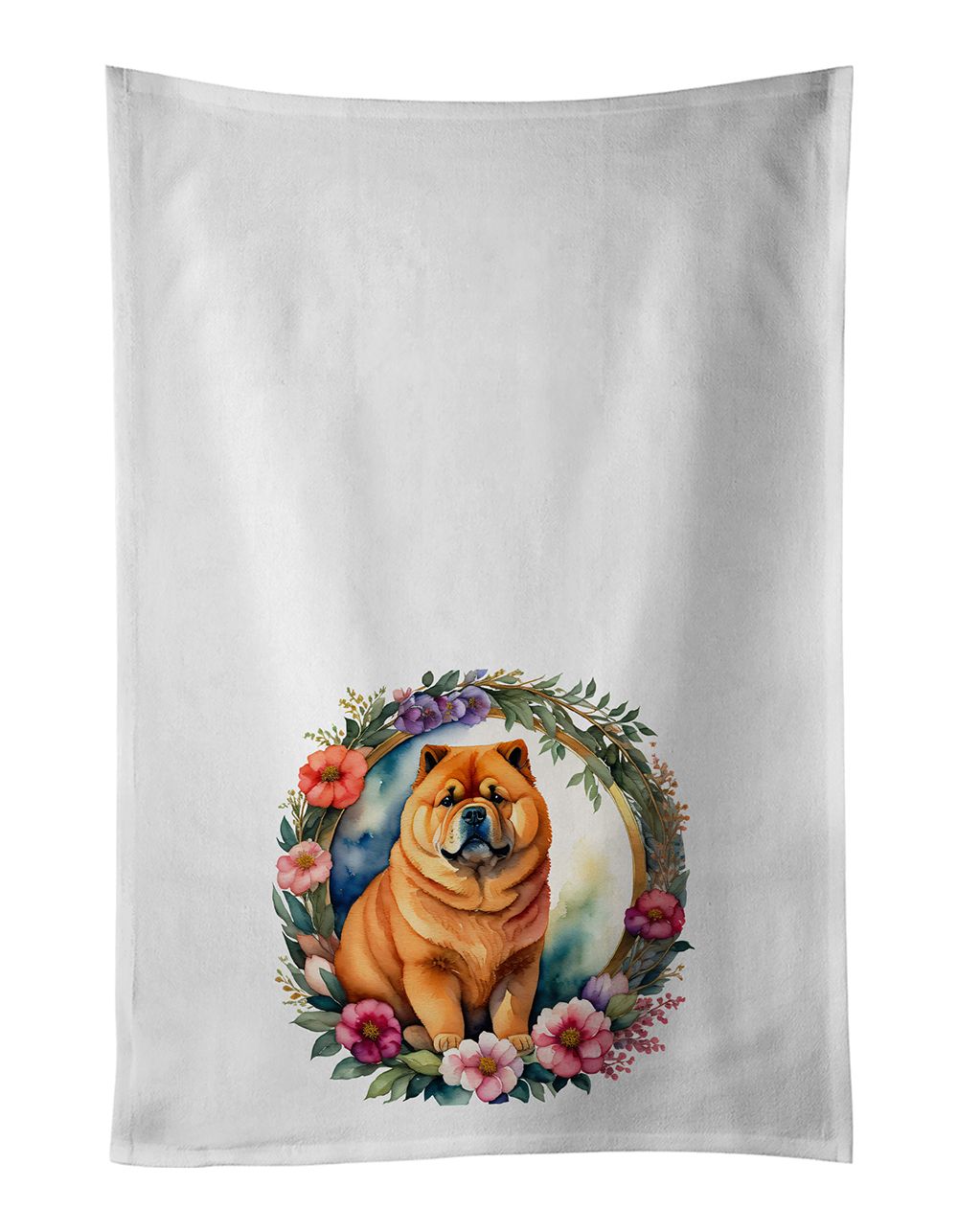Chow Chow and Flowers Kitchen Towel Set of 2 White Dish Towels Decorative Bathroom Hand towel for Hand, Face, Hair, Yoga, Tea, Dishcloth, 19 X 28", White