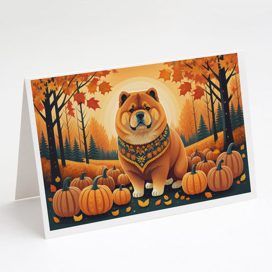 Chow Chow Fall Greeting Cards Pack of 8 Blank Cards with Envelopes Whimsical A7 Size 5x7 Blank Note Cards