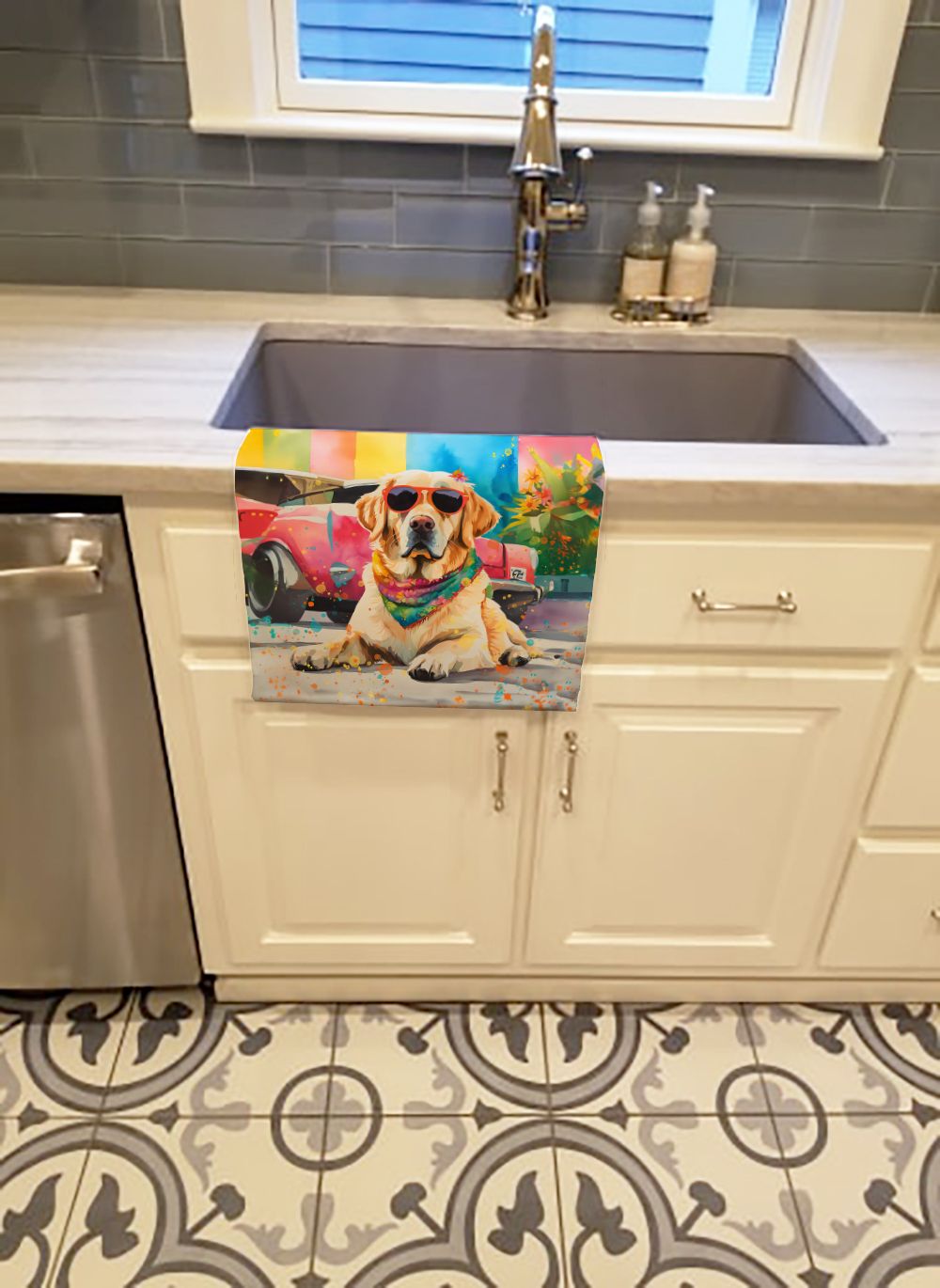 Yellow Labrador Hippie Dawg Kitchen Towel Dish Cloths Guest Hand Towel Decorative Bathroom Towel for Face,Tea, Dishcloth, Kitchen and Bath