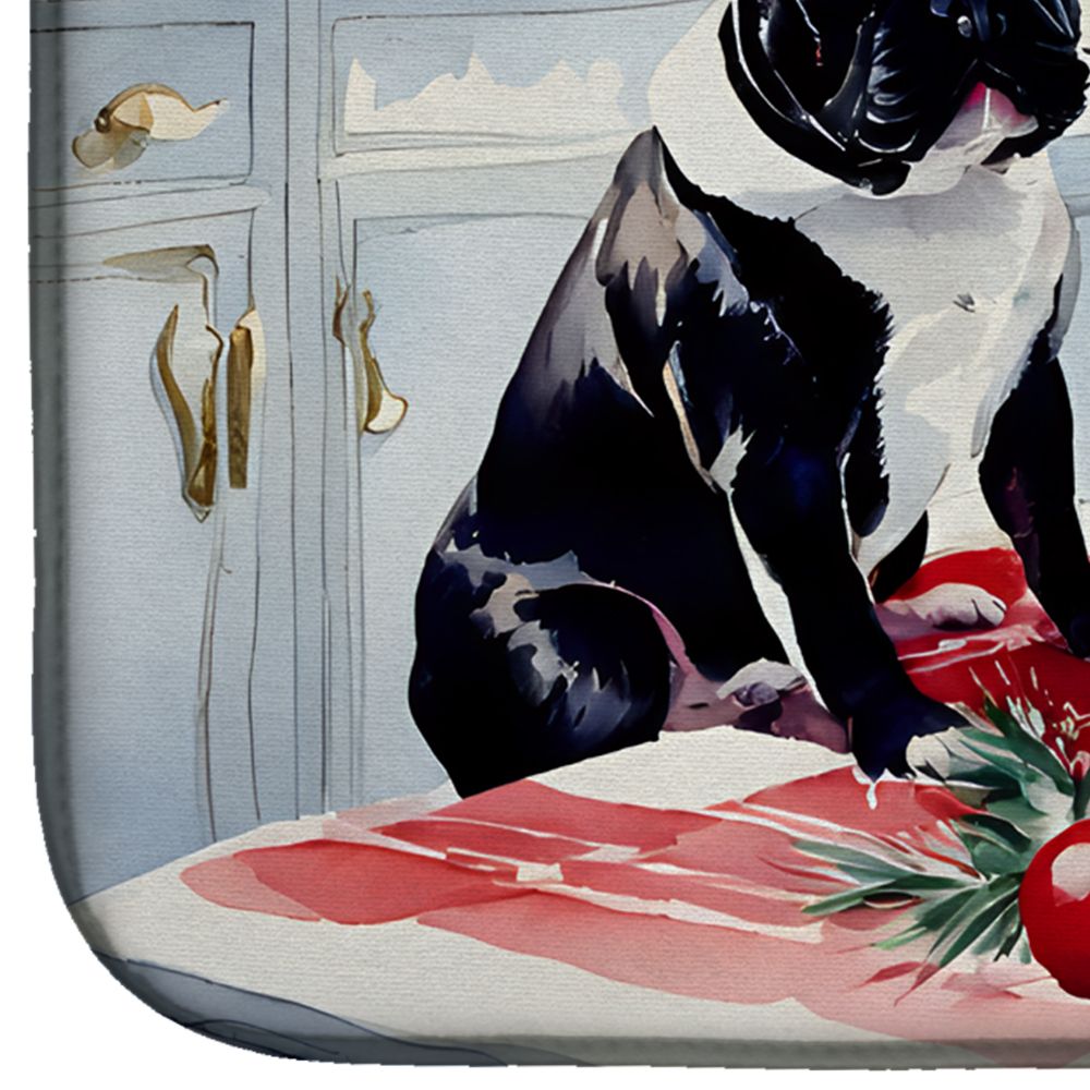 French Bulldog Christmas Cookies Dish Drying Mat Absorbent Dish Drying Mat Pad for Kitchen Counter Dish Drainer Mat for Countertop, 14 x 21", Multicolor