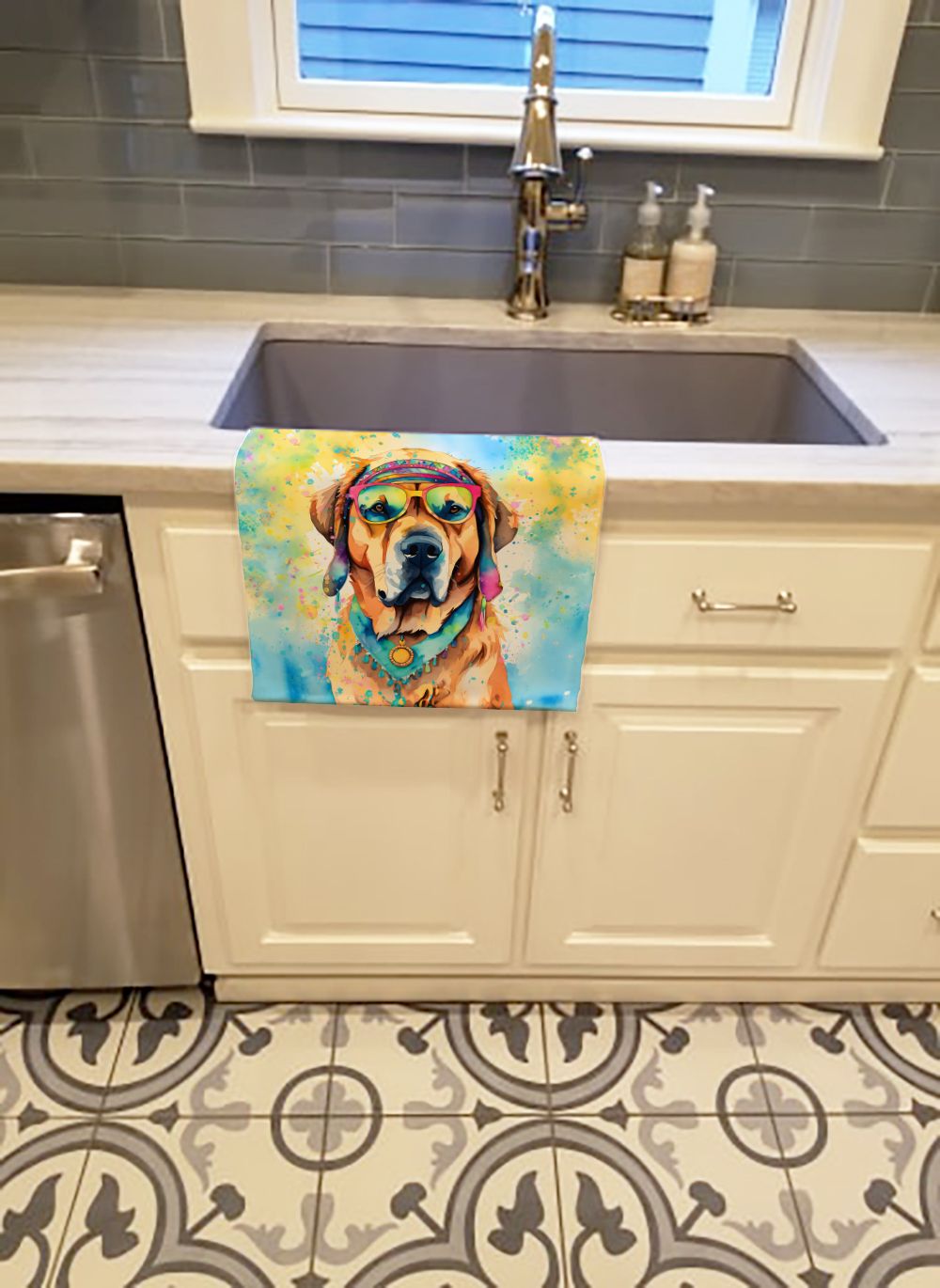 Mastiff Hippie Dawg Kitchen Towel Dish Cloths Guest Hand Towel Decorative Bathroom Towel for Face,Tea, Dishcloth, Kitchen and Bath