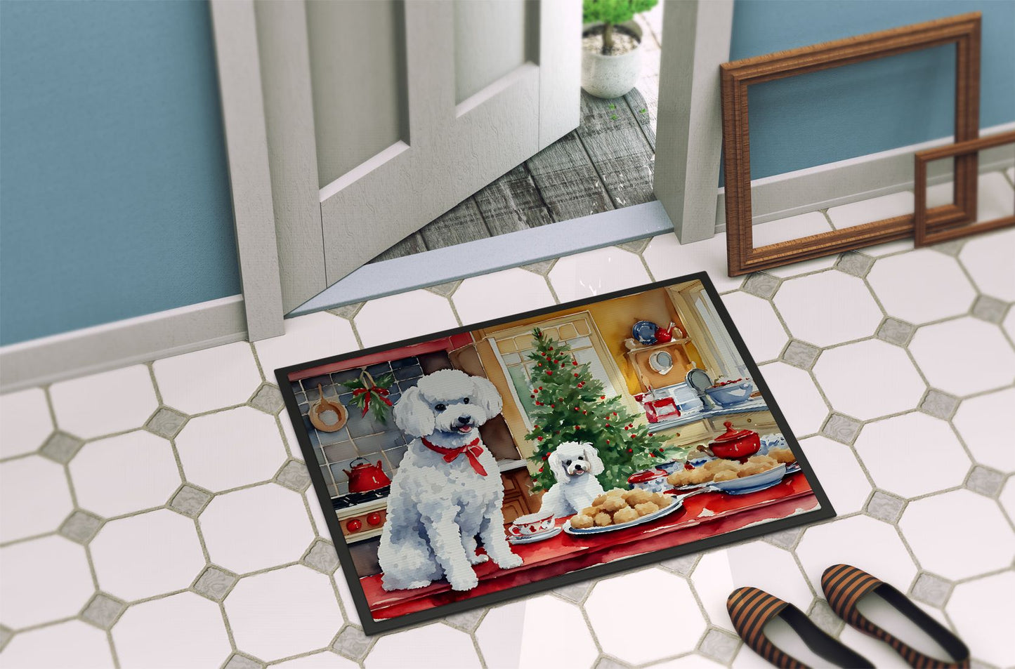 Poodle Christmas Cookies Doormat Front Door Mat Indoor Outdoor Rugs for Entryway, Non Slip Washable Low Pile, 24H X 36W
