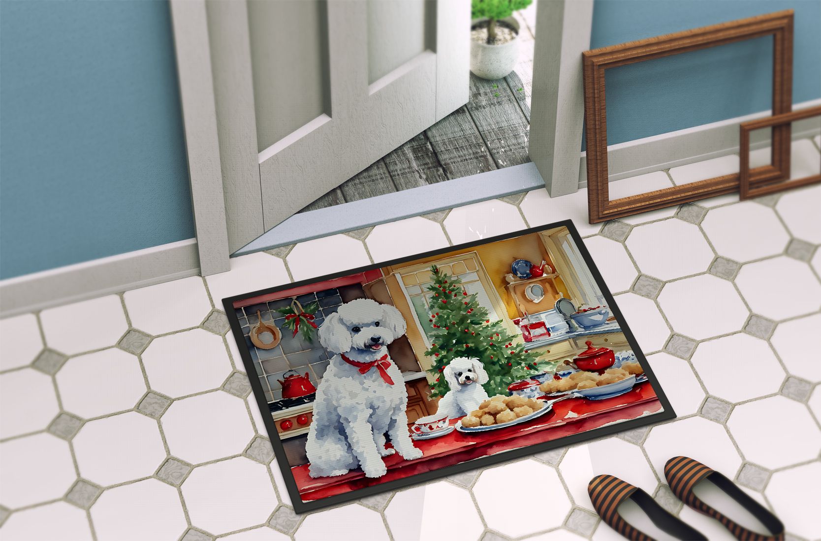 Poodle Christmas Cookies Doormat Front Door Mat Indoor Outdoor Rugs for Entryway, Non Slip Washable Low Pile, 24H X 36W