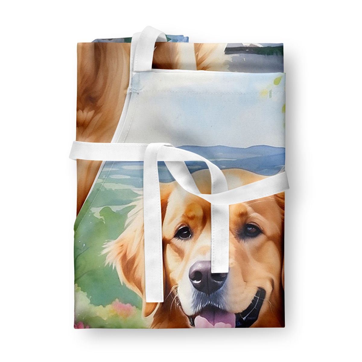 Golden Retriever Spring Path Apron Cooking Kitchen Server Baking Crafts Gardening for Adult Women Men, Unisex, Large, Multicolor