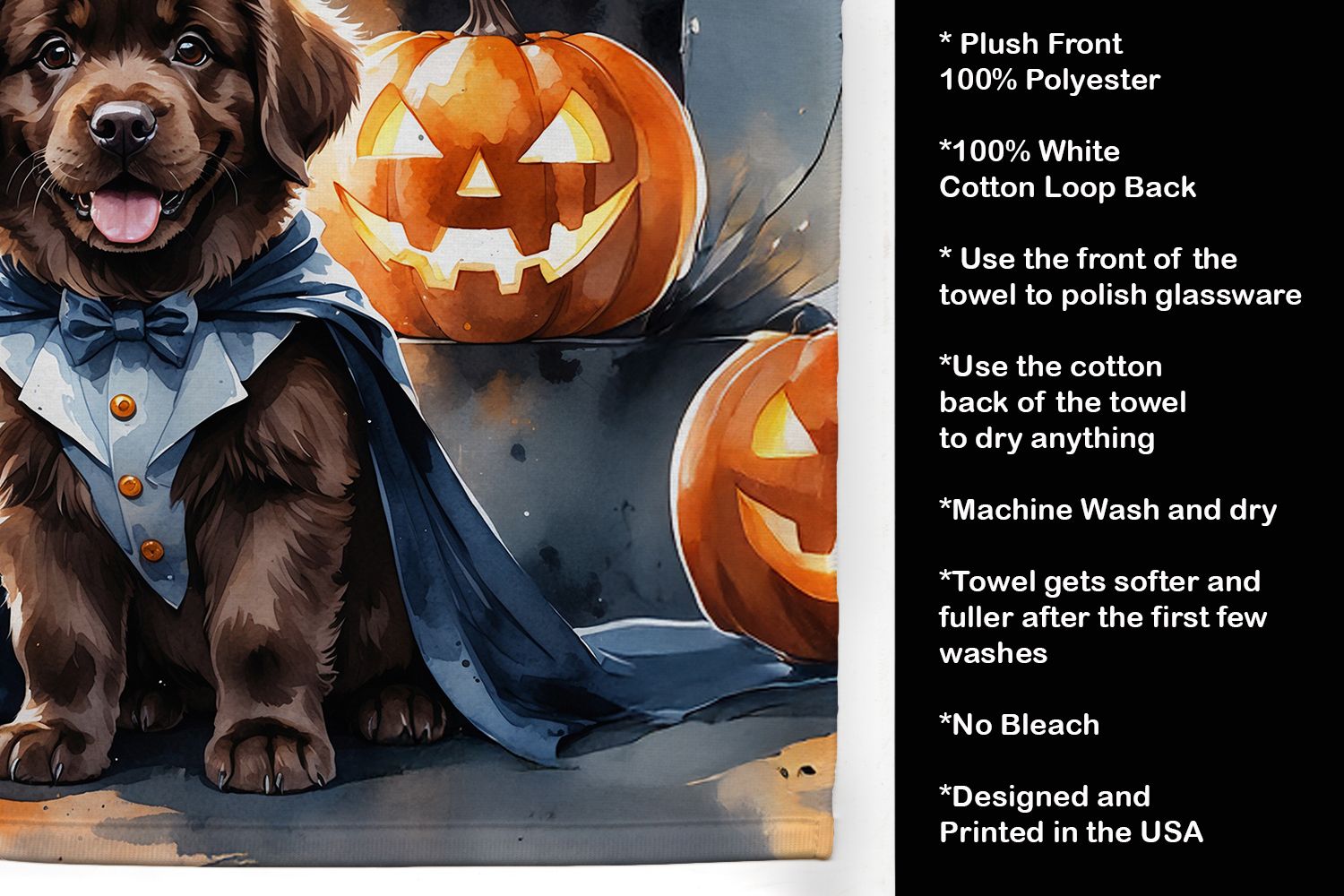 Chocolate Newfoundland Puppy Halloween Kitchen Towel Dish Cloths Guest Hand Towel Decorative Bathroom Towel for Face,Tea, Dishcloth, Kitchen and Bath