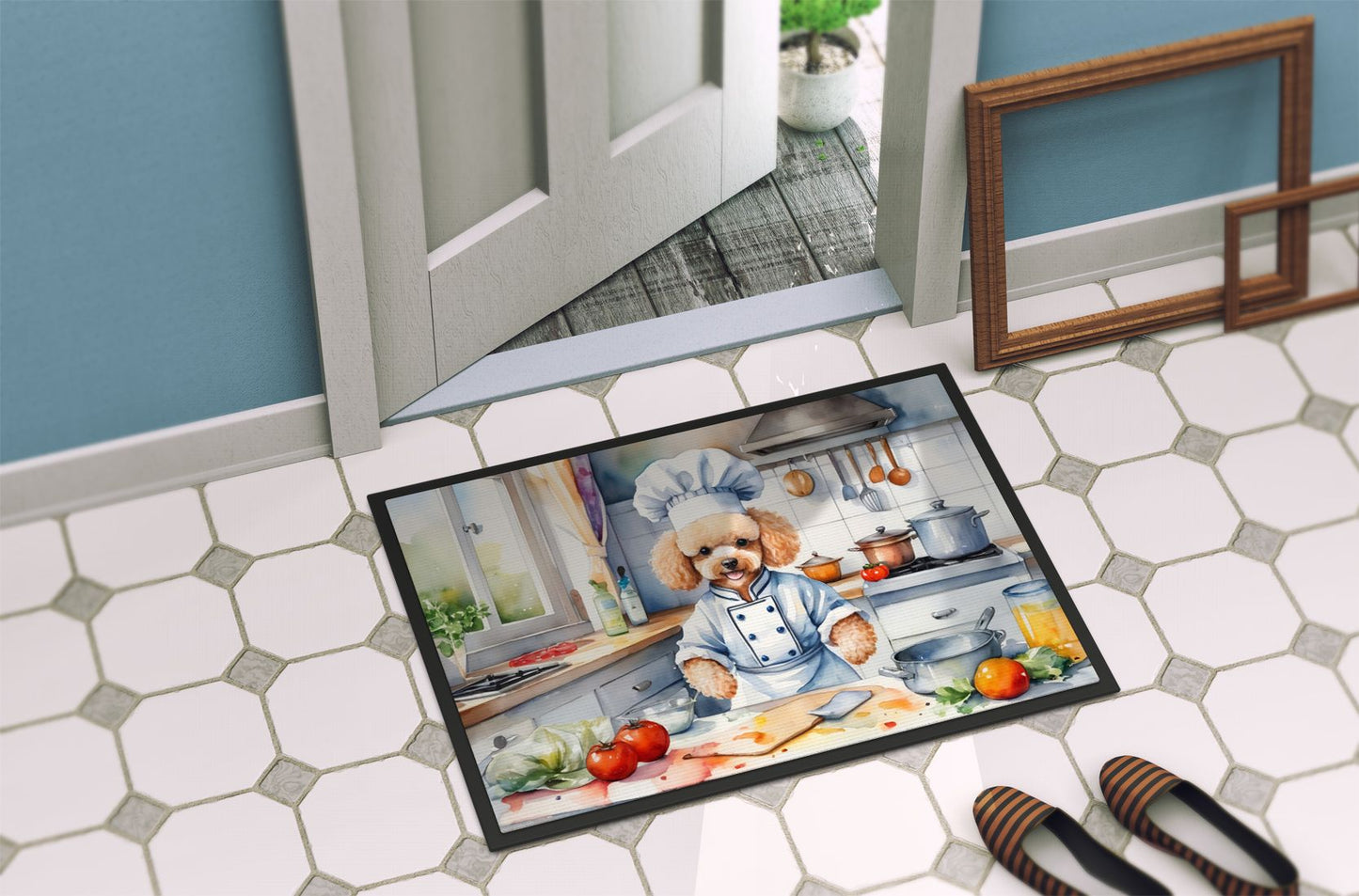 NEW Poodle The Chef Doormat Front Door Mat Indoor Outdoor Rugs for Entryway, Non Slip Washable Low Pile, 18H X 27W