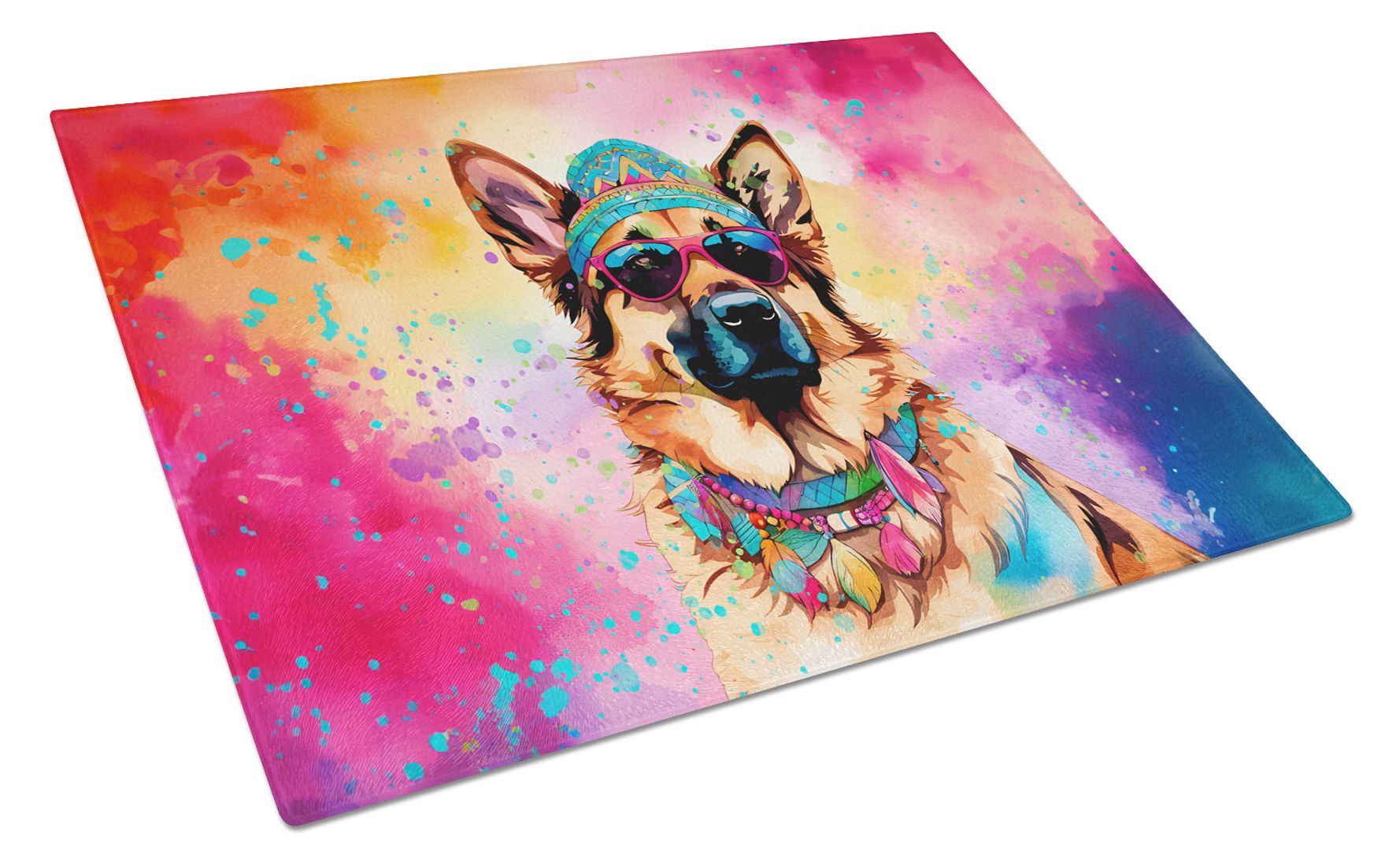 NEW German Shepherd Hippie Dawg Glass Cutting Board Decorative Tempered Glass Kitchen Cutting and Serving Board Large Size Chopping Board