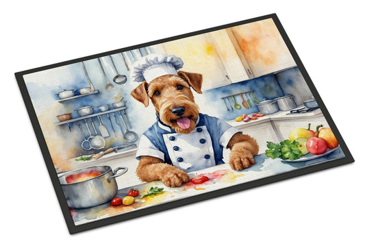 NEW Airedale Terrier The Chef Doormat Front Door Mat Indoor Outdoor Rugs for Entryway, Non Slip Washable Low Pile, 18H X 27W