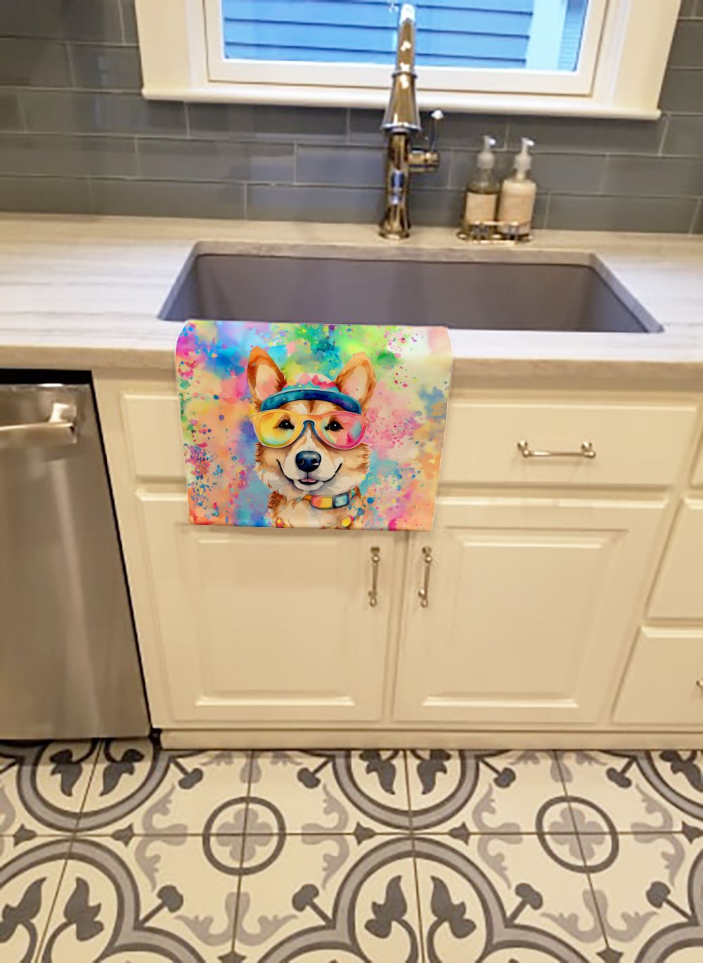Corgi Hippie Dawg Kitchen Towel Dish Cloths Guest Hand Towel Decorative Bathroom Towel for Face,Tea, Dishcloth, Kitchen and Bath
