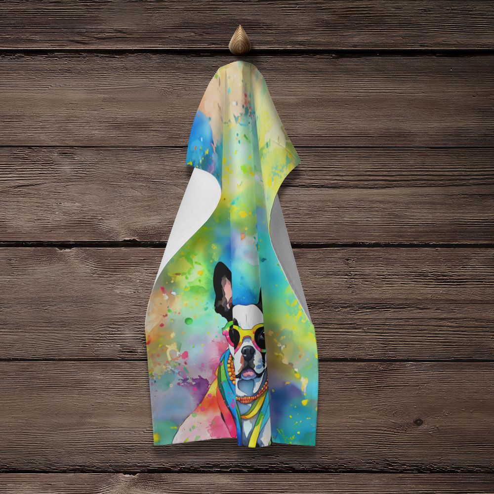 Boston Terrier Hippie Dawg Kitchen Towel Dish Cloths Guest Hand Towel Decorative Bathroom Towel for Face,Tea, Dishcloth, Kitchen and Bath