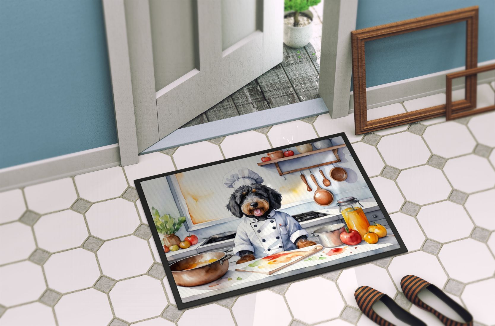 Bernedoodle The Chef Doormat Front Door Mat Indoor Outdoor Rugs for Entryway, Non Slip Washable Low Pile, 24H X 36W