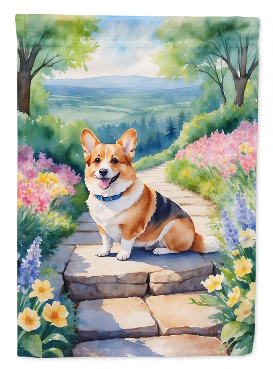 Corgi Spring Path Garden Flag Mailbox Flag Decorative Yard Flag Banner Outside Patio Artwork Yard Flower Beds, Garden Size, Multicolor