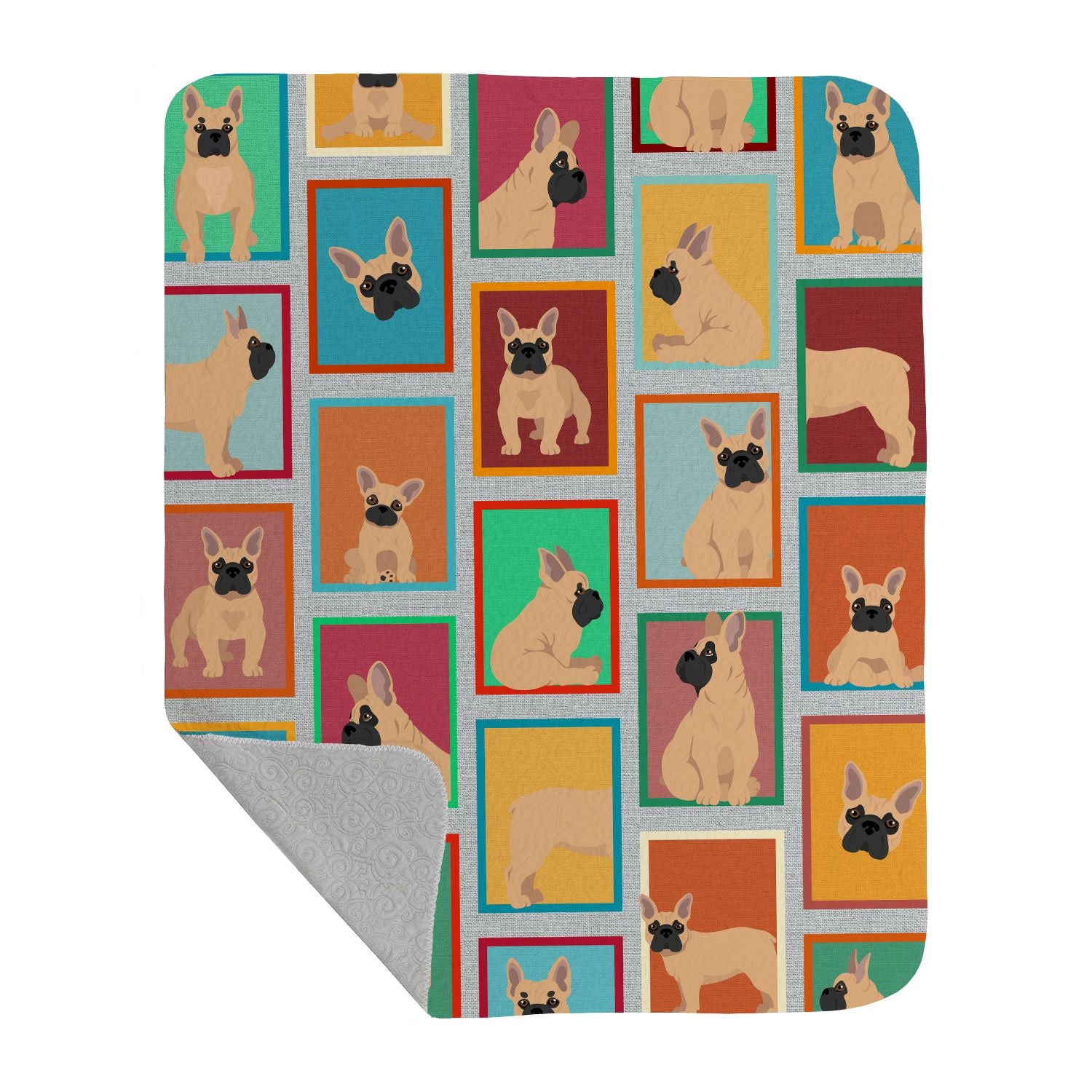 Lots of Fawn French Bulldog Quilted Blanket 50x60 Artwork Pattern Quilted Throw Blanket for Bed, Couch, Sofa, Soft and Lightweight