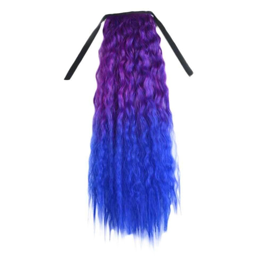 Wavy Curly Wrap Around Ponytail Wig Extension Woman Drawstring Synthetic Hair Extension Fluffy Hairpiece,Purple to Blue Halloween Dress Up Cosplay - Clothes For Her Online Store