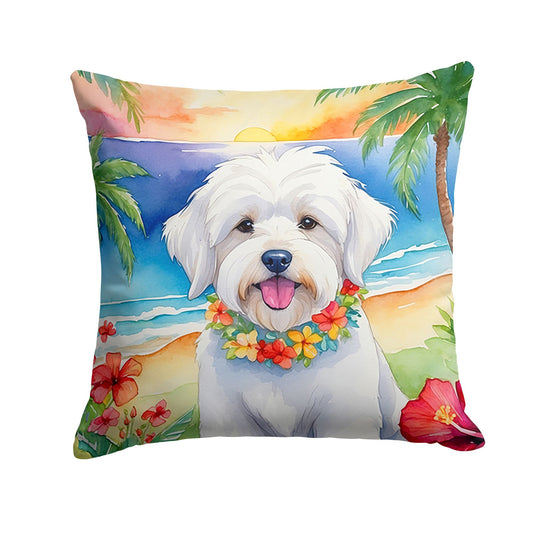 Coton de Tulear Luau Throw Pillow Machine Washable, Indoor Outdoor Decorative Pillow for Couch, Bed or Patio, 18Hx18W