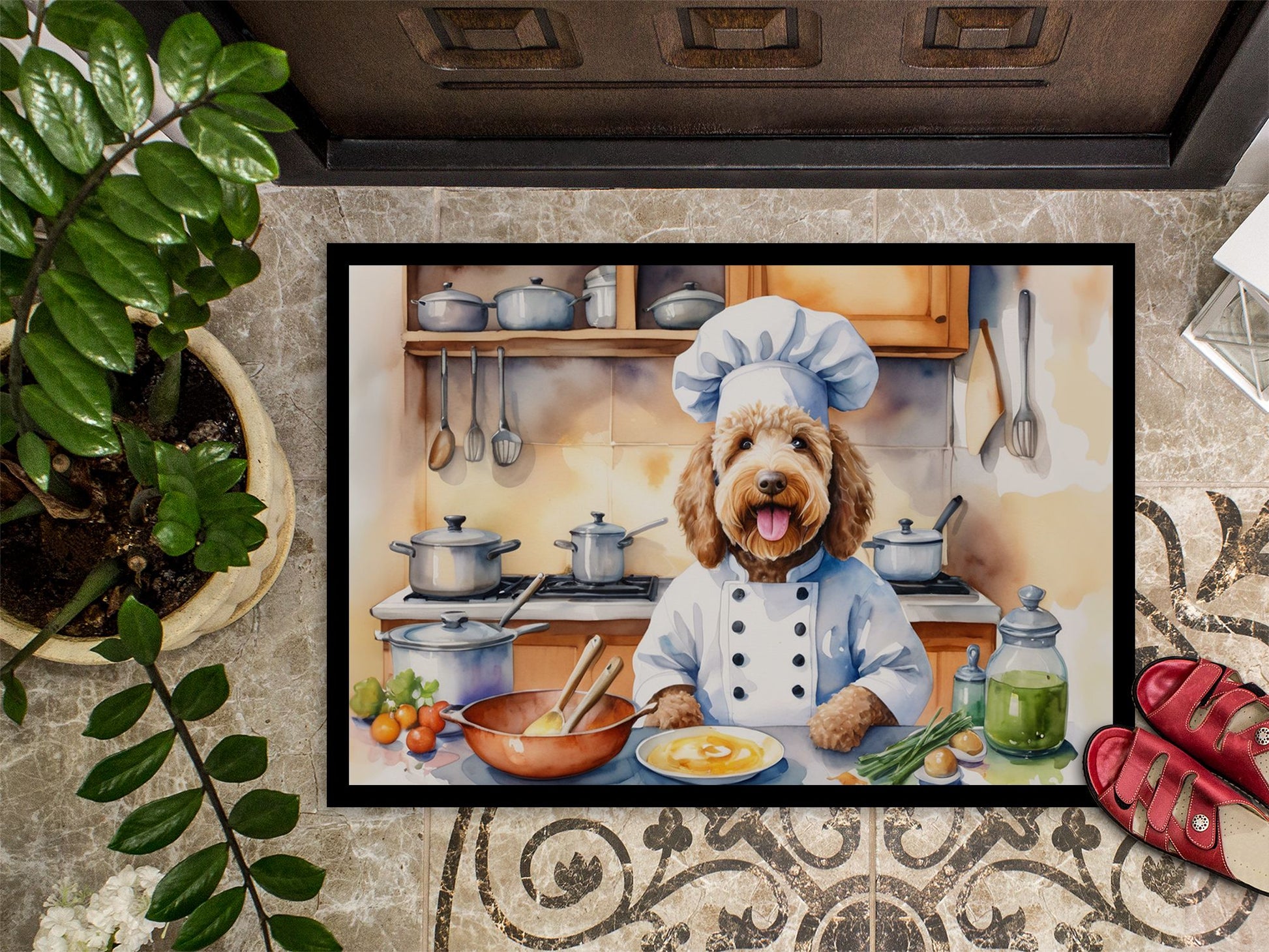 NEW Labradoodle The Chef Doormat Front Door Mat Indoor Outdoor Rugs for Entryway, Non Slip Washable Low Pile, 18H X 27W