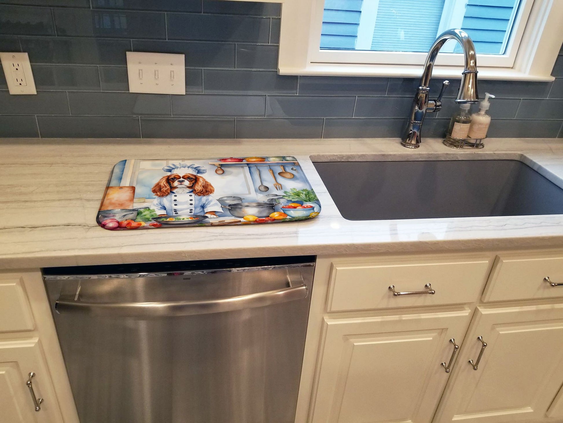 Cavalier Spaniel The Chef Dish Drying Mat Absorbent Dish Drying Mat Pad for Kitchen Counter Dish Drainer Mat for Countertop, 14 x 21", Multicolor