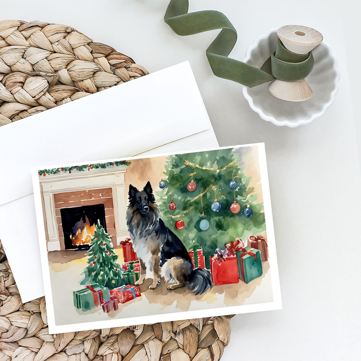 Belgian Tervuren Christmas Greeting Cards Pack of 8 Blank Cards with Envelopes Whimsical A7 Size 5x7 Blank Note Cards