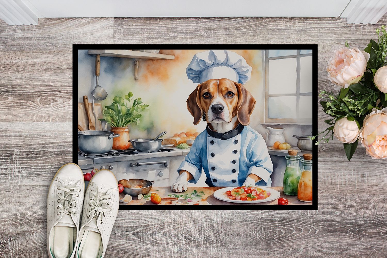 Beagle The Chef Doormat Front Door Mat Indoor Outdoor Rugs for Entryway, Non Slip Washable Low Pile, 24H X 36W