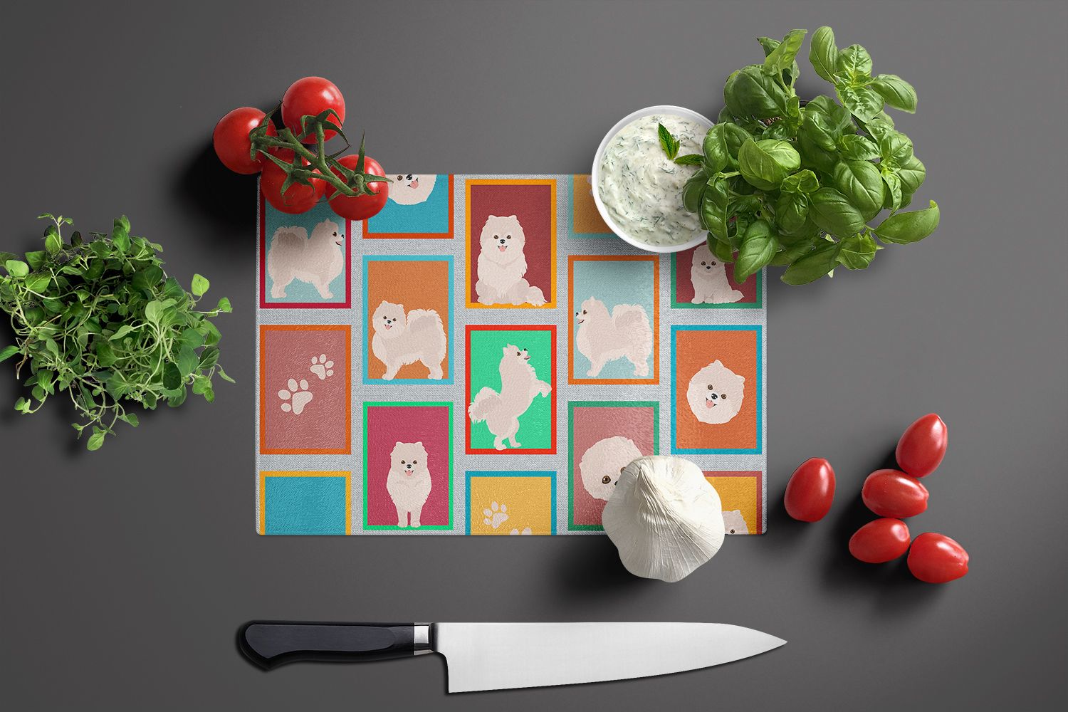 NEW Lots of White Pomeranian Glass Cutting Board Decorative Tempered Glass Kitchen Cutting and Serving Board Large Size Chopping Board