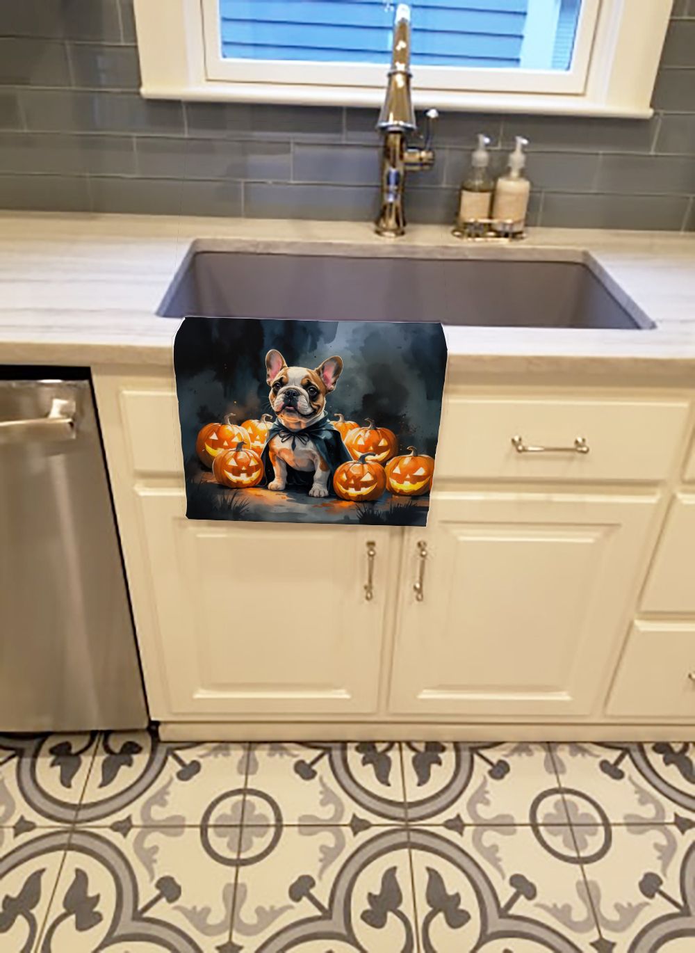 French Bulldog Puppy Halloween Kitchen Towel Dish Cloths Guest Hand Towel Decorative Bathroom Towel for Face,Tea, Dishcloth, Kitchen and Bath
