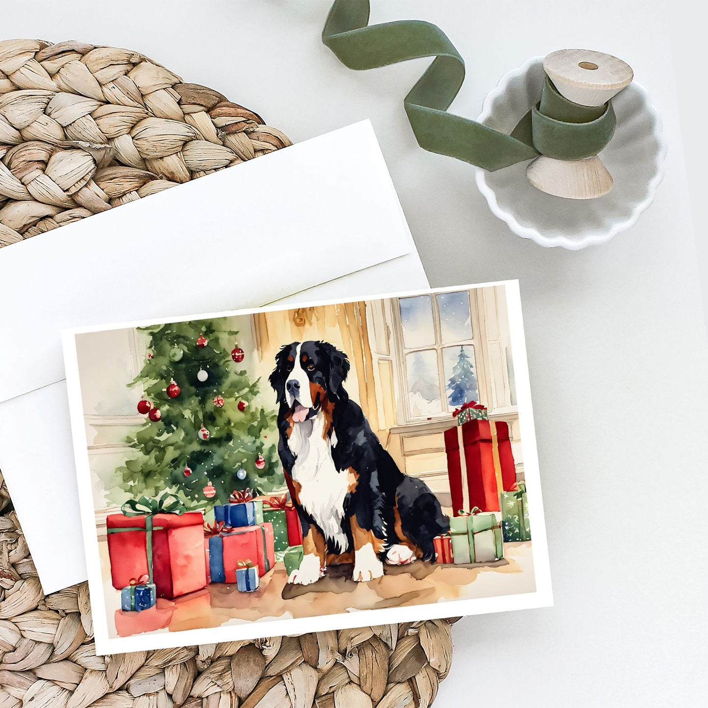 Bernese Mountain Dog Christmas Greeting Cards Pack of 8 Blank Cards with Envelopes Whimsical A7 Size 5x7 Blank Note Cards