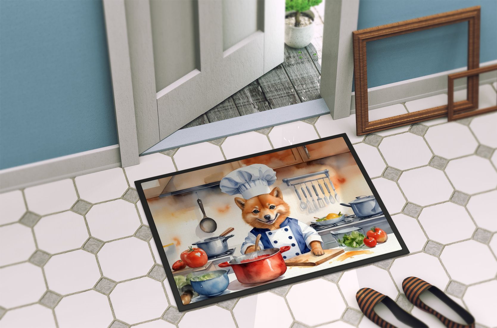 NEW Finnish Spitz The Chef Doormat Front Door Mat Indoor Outdoor Rugs for Entryway, Non Slip Washable Low Pile, 18H X 27W
