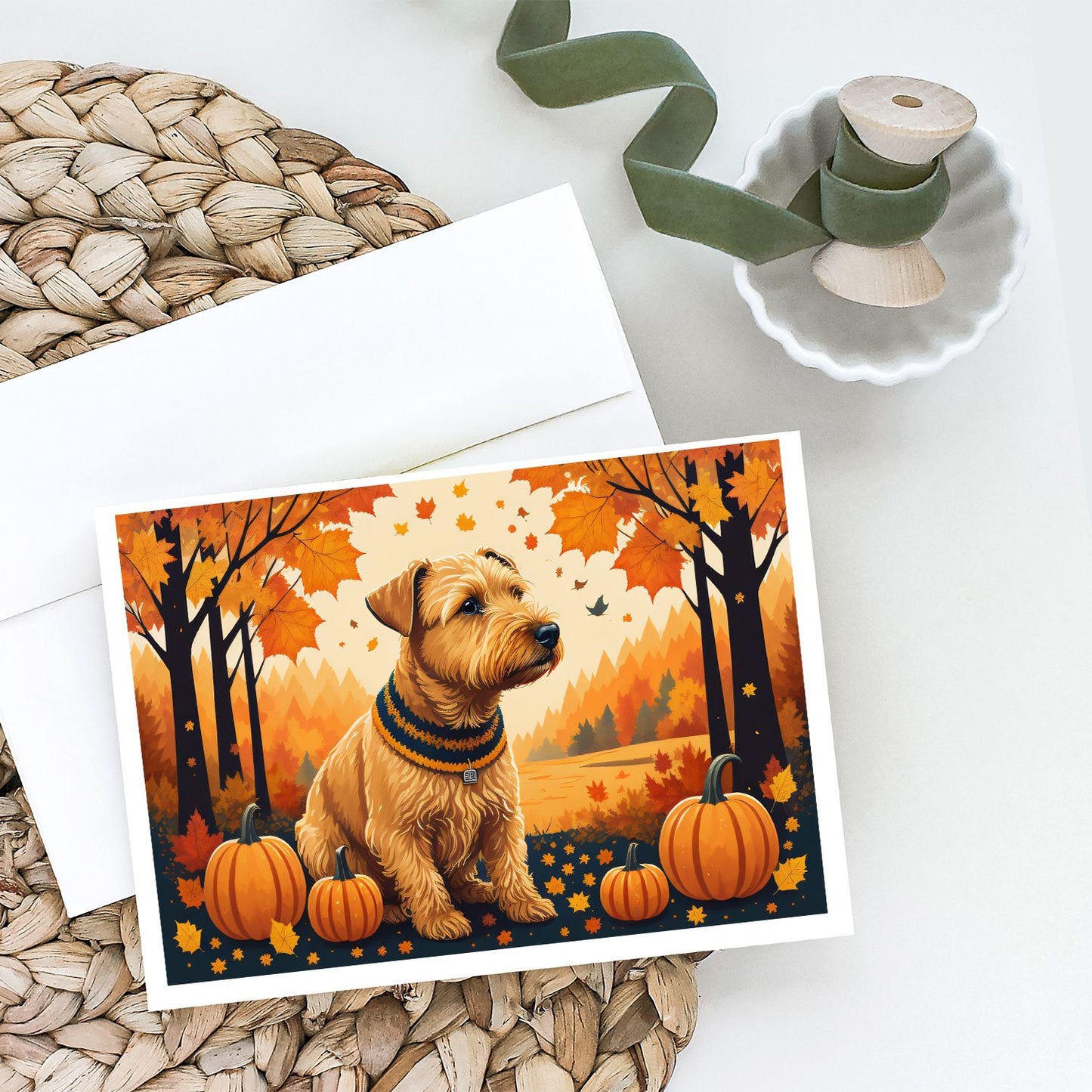 Lakeland Terrier Fall Greeting Cards Pack of 8 Blank Cards with Envelopes Whimsical A7 Size 5x7 Blank Note Cards