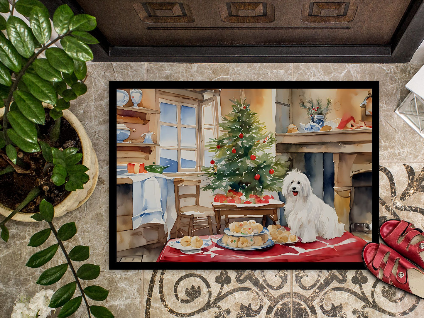 Coton De Tulear Christmas Cookies Doormat Front Door Mat Indoor Outdoor Rugs for Entryway, Non Slip Washable Low Pile, 24H X 36W