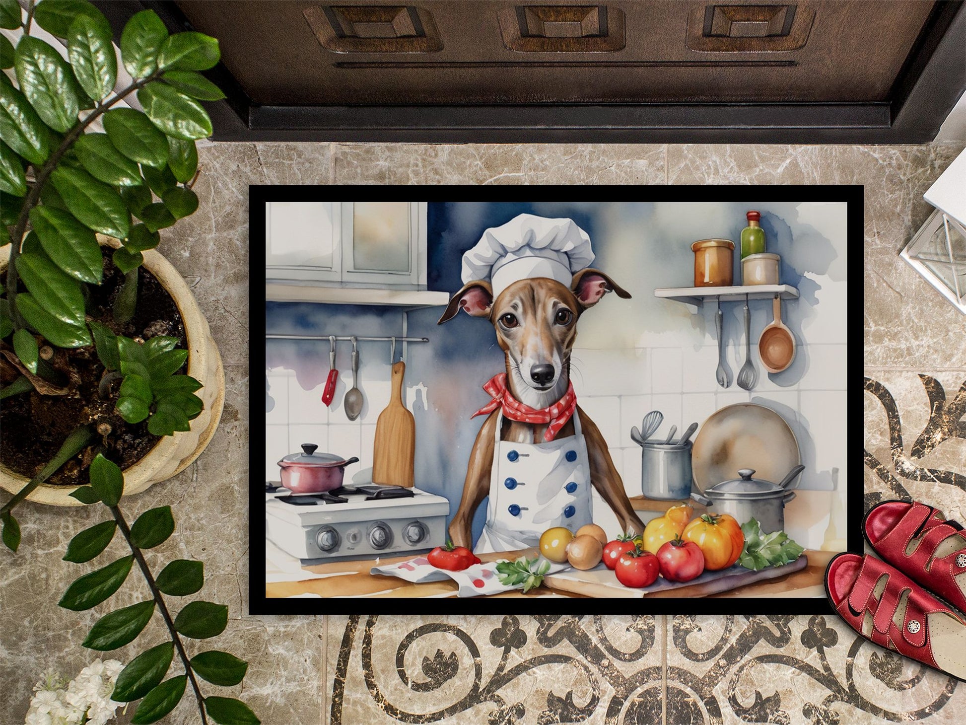 Greyhound The Chef Doormat Front Door Mat Indoor Outdoor Rugs for Entryway, Non Slip Washable Low Pile, 24H X 36W