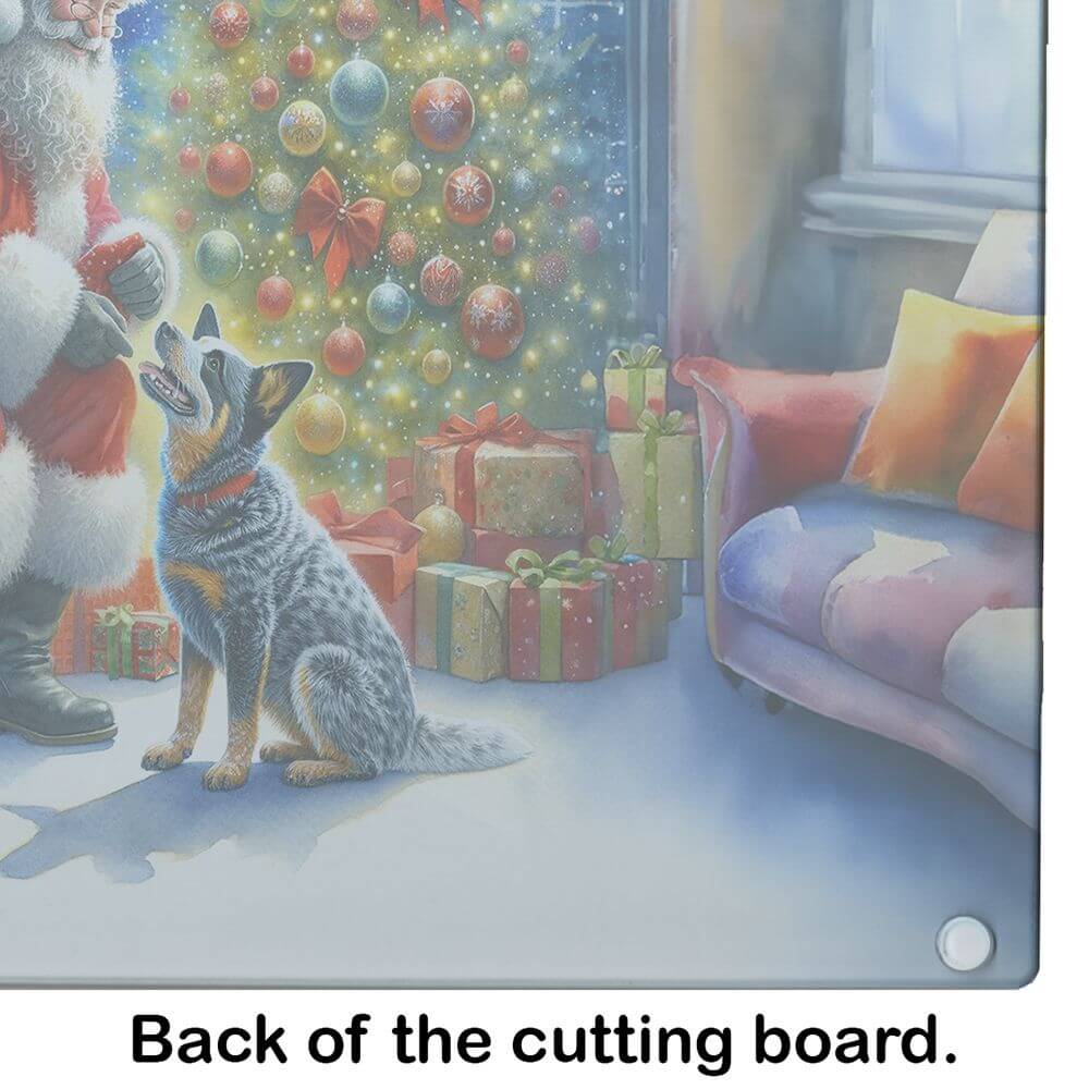 Australian Cattle Dog and Santa Claus Glass Cutting Board Decorative Tempered Glass Kitchen Cutting and Serving Board Large Size Chopping Board