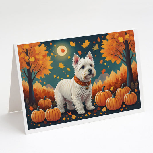 Westie Fall Greeting Cards Pack of 8 Blank Cards with Envelopes Whimsical A7 Size 5x7 Blank Note Cards