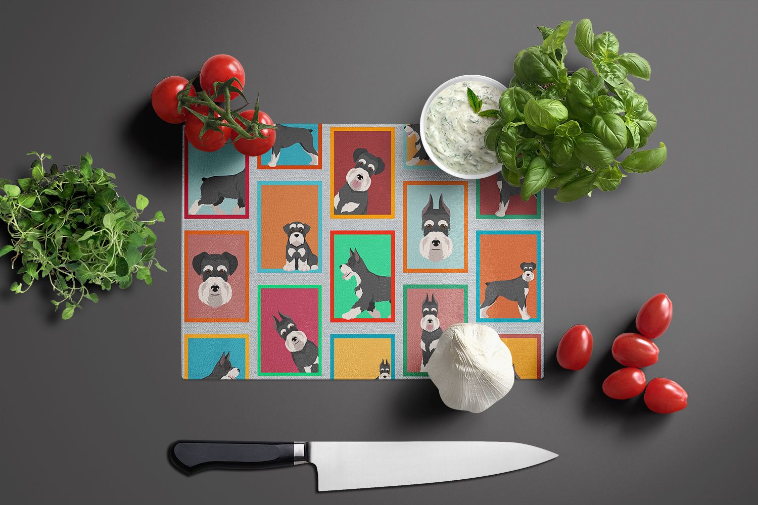 NEW Lots of Black and Silver Schnauzer Glass Cutting Board Decorative Tempered Glass Kitchen Cutting and Serving Board Large Size Chopping Board