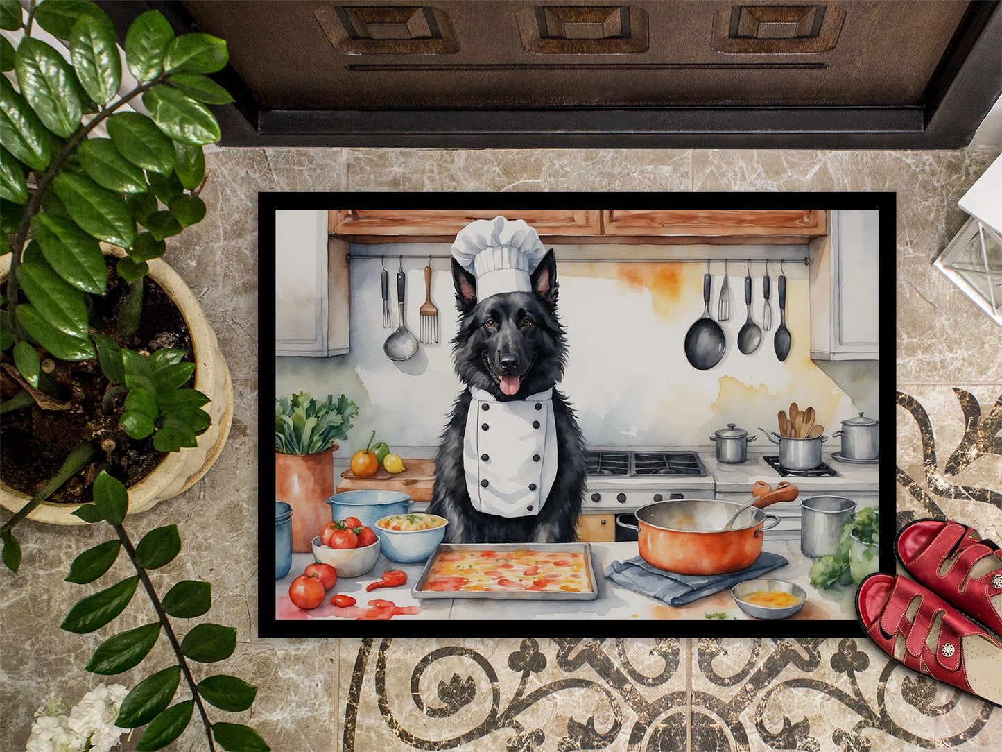 Belgian Sheepdog The Chef Doormat Front Door Mat Indoor Outdoor Rugs for Entryway, Non Slip Washable Low Pile, 24H X 36W