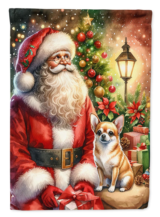 Chihuahua and Santa Claus House Flag Large Porch Sleeve Pole Decorative Outside Yard Banner Artwork Wall Hanging, Polyester, House Size, Multicolor