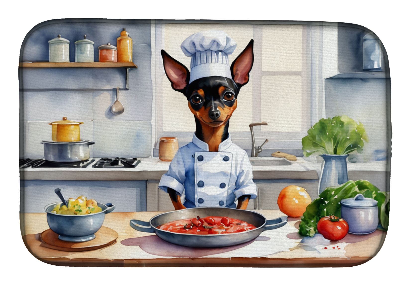 Miniature Pinscher The Chef Dish Drying Mat Absorbent Dish Drying Mat Pad for Kitchen Counter Dish Drainer Mat for Countertop, 14 x 21", Multicolor