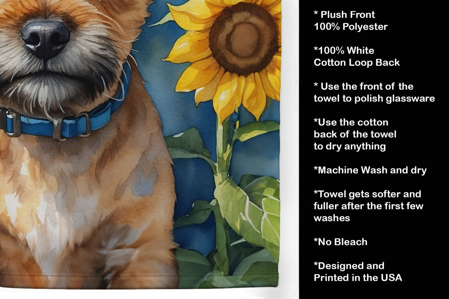 Border Terrier in Sunflowers Kitchen Towel Dish Cloths Guest Hand Towel Decorative Bathroom Towel for Face,Tea, Dishcloth, Kitchen and Bath