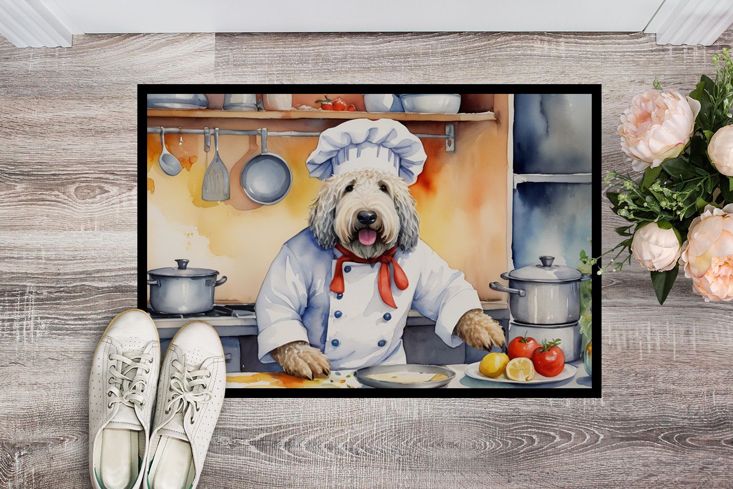 Komondor The Chef Doormat Front Door Mat Indoor Outdoor Rugs for Entryway, Non Slip Washable Low Pile, 24H X 36W