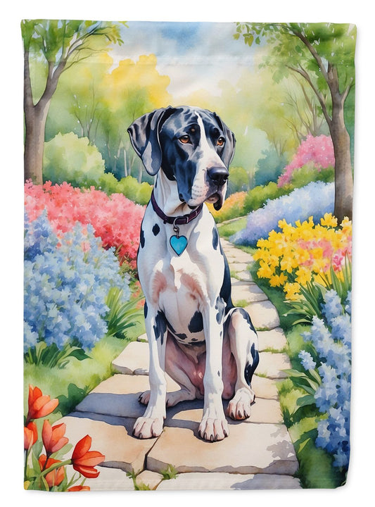 Great Dane Spring Path House Flag Large Porch Sleeve Pole Decorative Outside Yard Banner Artwork Wall Hanging, Polyester, House Size, Multicolor